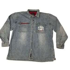 Vintage Bugle Boy LS Button Up Denim Shirt  Y2K Men's  L Blue Light Wash Cotton‎